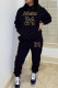 Black Sportswear Print Hooded Collar Long Sleeve Two Pieces
