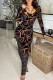 Black Sexy Print Patchwork U Neck One Step Skirt Dresses