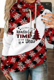 Red White Casual Print Patchwork Hooded Collar Tops