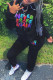 Black Fashion Casual Letter Print Basic Hooded Collar Long Sleeve Two Pieces