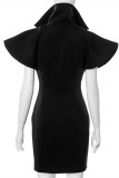 Pink Sexy Casual Solid Patchwork Turndown Collar Short Sleeve Dress