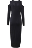 Black Street Punk Print Skull Patchwork U Neck Straight Dresses