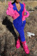 Colorful Blue Casual Solid Patchwork Zipper Regular Jumpsuits
