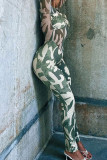 Green Sexy Print Patchwork O Neck Regular Jumpsuits