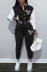 Black Fashion Casual Letter Print Patchwork Long Sleeve Two Pieces