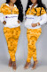 Yellow Fashion Sexy Print Patchwork Zipper Collar Long Sleeve Two Pieces