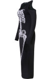 Black Street Punk Print Skull Patchwork U Neck Straight Dresses