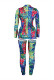 Colour Fashion Casual Print Cardigan Turndown Collar Long Sleeve Two Pieces
