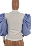 White Casual Striped Print Patchwork Fold O Neck Tops