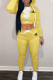 Yellow Fashion Street Print Patchwork Hooded Collar Long Sleeve Two Pieces