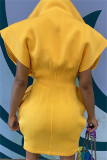 Pink Sexy Casual Solid Patchwork Turndown Collar Short Sleeve Dress