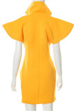 Pink Sexy Casual Solid Patchwork Turndown Collar Short Sleeve Dress
