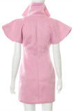 Pink Sexy Casual Solid Patchwork Turndown Collar Short Sleeve Dress