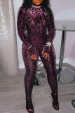 Purple Sexy Print Patchwork O Neck Regular Jumpsuits