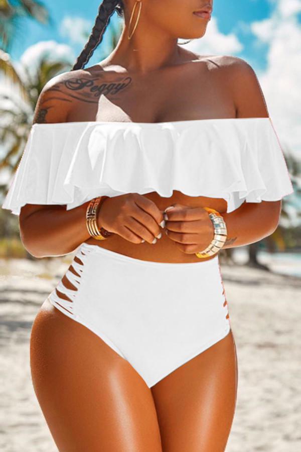White Sexy Hollowed-out Blends Bikinis