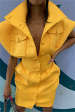 Pink Sexy Casual Solid Patchwork Turndown Collar Short Sleeve Dress