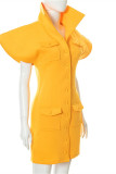 Pink Sexy Casual Solid Patchwork Turndown Collar Short Sleeve Dress