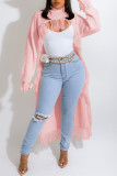 Black Casual Solid Tassel Patchwork Asymmetrical Half A Turtleneck Tops