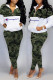 Green Fashion Sexy Print Patchwork Zipper Collar Long Sleeve Two Pieces