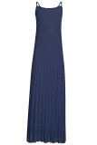 Tibetan Blue Sexy Casual Solid Backless Spaghetti Strap Long Dress