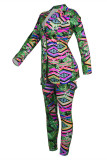 Leopard Print Fashion Casual Print Cardigan Turndown Collar Long Sleeve Two Pieces
