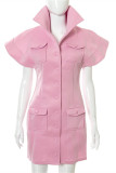 Pink Sexy Casual Solid Patchwork Turndown Collar Short Sleeve Dress