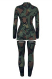 Camouflage Fashion Casual Print Cardigan Turndown Collar Long Sleeve Two Pieces