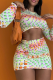Colour Sexy Print Patchwork O Neck Long Sleeve Two Pieces