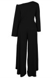 Black Fashion Casual Solid Slit Oblique Collar Long Sleeve Two Pieces