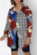 Red Fashion Street Print Patchwork Turndown Collar Tops