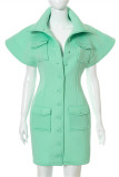 Pink Sexy Casual Solid Patchwork Turndown Collar Short Sleeve Dress