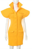 Pink Sexy Casual Solid Patchwork Turndown Collar Short Sleeve Dress