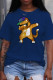 Navy Blue Fashion Street Character Patchwork O Neck T-Shirts