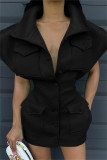Pink Sexy Casual Solid Patchwork Turndown Collar Short Sleeve Dress