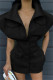 Black Sexy Casual Solid Patchwork Turndown Collar Short Sleeve Dress