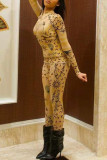 White Fashion Casual Print Basic Half A Turtleneck Long Sleeve Two Pieces