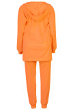 Orange Fashion Casual Solid Cardigan Vests Pants U Neck Long Sleeve Three-piece Set