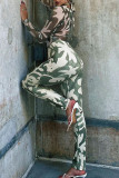 Green Sexy Print Patchwork O Neck Regular Jumpsuits