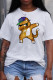 White Fashion Street Character Patchwork O Neck T-Shirts