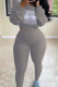 Grey Fashion Casual Print Basic O Neck Long Sleeve Two Pieces