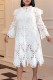 White Sexy Solid Hollowed Out Split Joint Buckle Flounce O Neck A Line Dresses