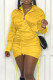 Yellow Casual Solid Patchwork Buckle Fold Turndown Collar One Step Skirt Dresses