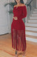 Red Sexy Casual Solid Tassel Off the Shoulder Long Sleeve Dresses