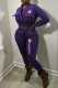 Purple Fashion Street Print Patchwork O Neck Long Sleeve Two Pieces