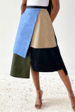 Turquoise Fashion Casual Geometric Patchwork Regular High Waist Skirt
