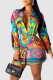 Pink Casual Print Patchwork Buckle Turndown Collar Tops(Without Belt)