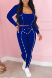 Red Casual Solid Patchwork Zipper U Neck Long Sleeve Two Pieces