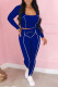 Blue Casual Solid Patchwork Zipper U Neck Long Sleeve Two Pieces