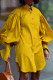 Yellow Fashion Casual Solid Asymmetrical Turndown Collar Shirt Dress