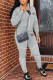 Grey Fashion Casual Print Patchwork Zipper Collar Long Sleeve Two Pieces